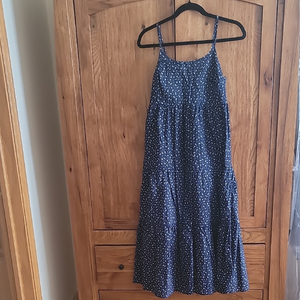 Blue Cotton Floral Maxi Dress